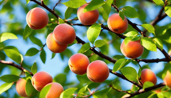 peaches on tree branches, texture Generative AI